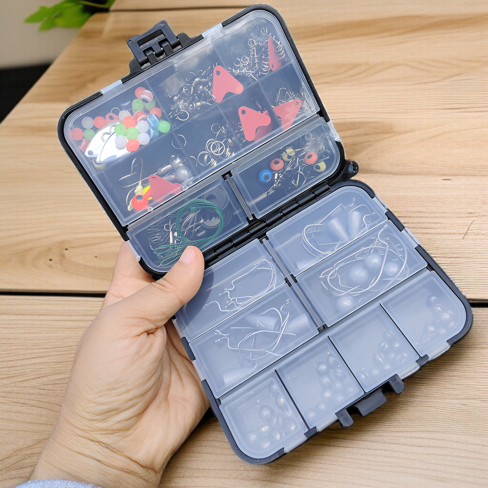 Clear lid accessory box for easy identification