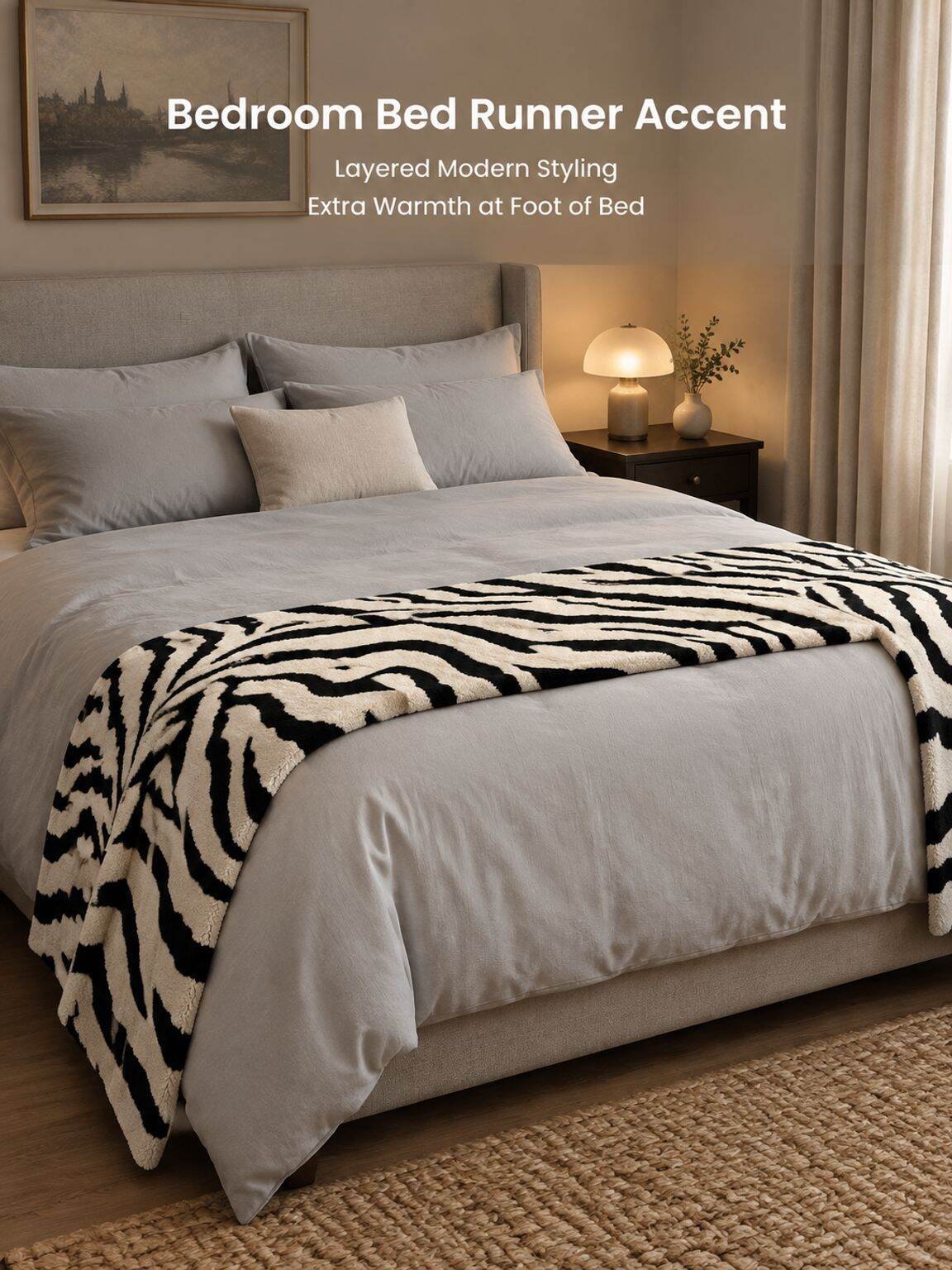 Cozy plush zebra print sofa cover in a bright living room