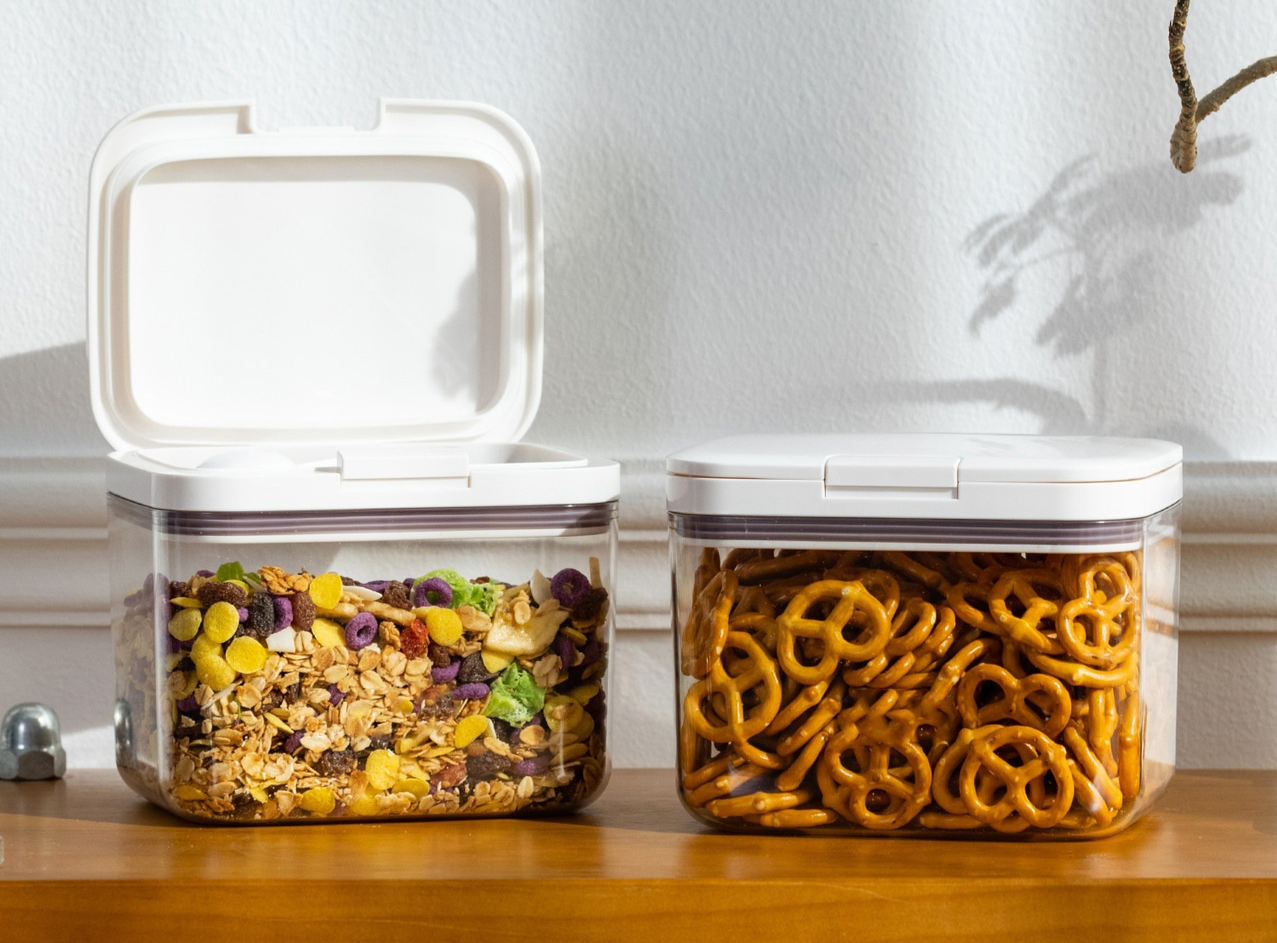Modern kitchen with organized dry food containers