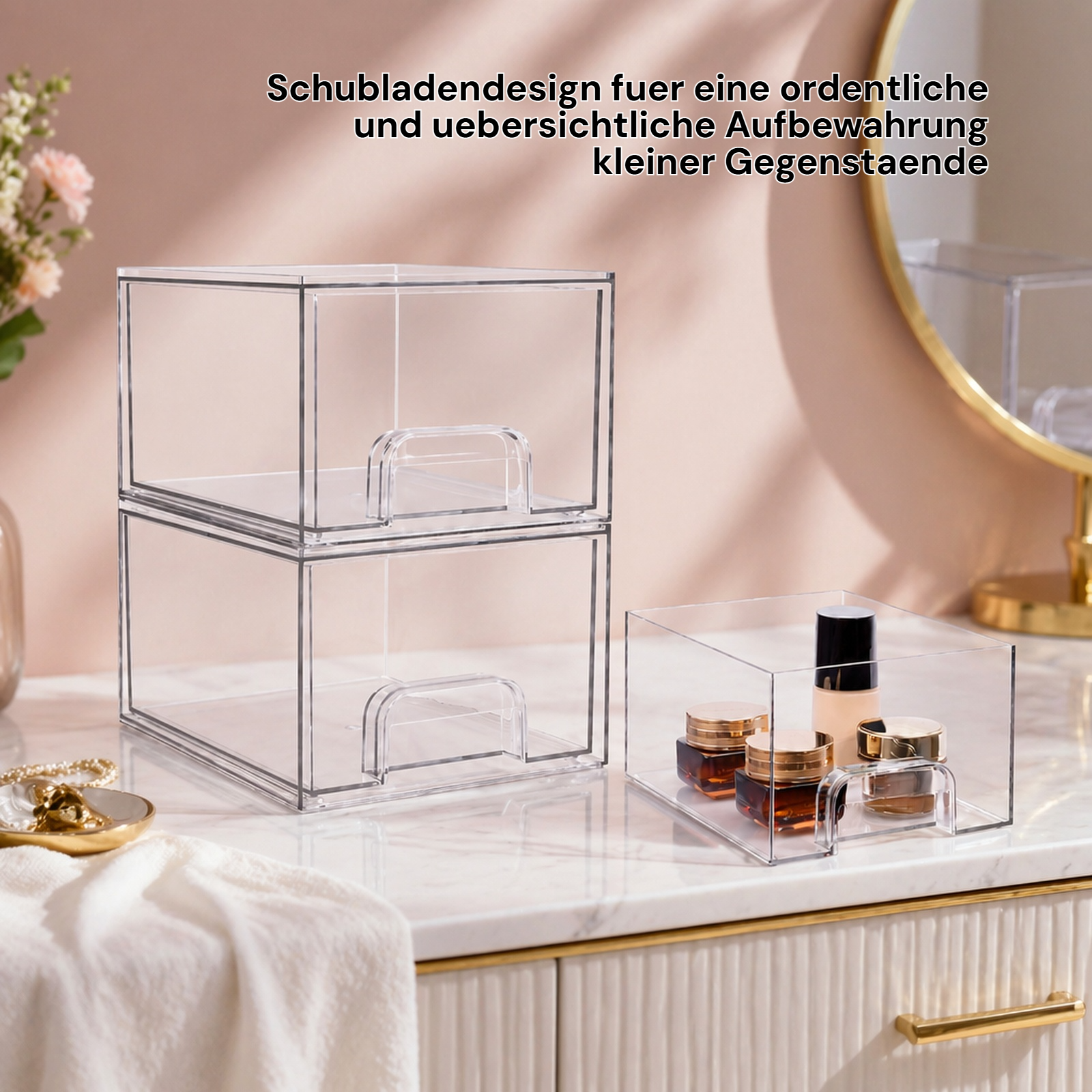 Transparente Schubladen-Aufbewahrungsbox Stapelbar für Kosmetik
