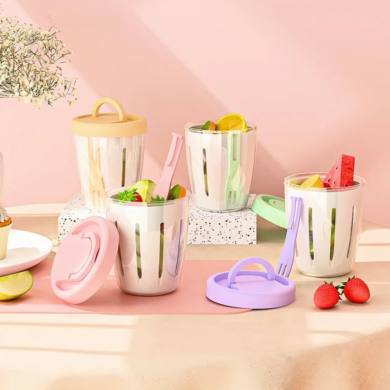 Multi-purpose Portable Fruit & Salad Cup with Fork for Picnic and Breakfast