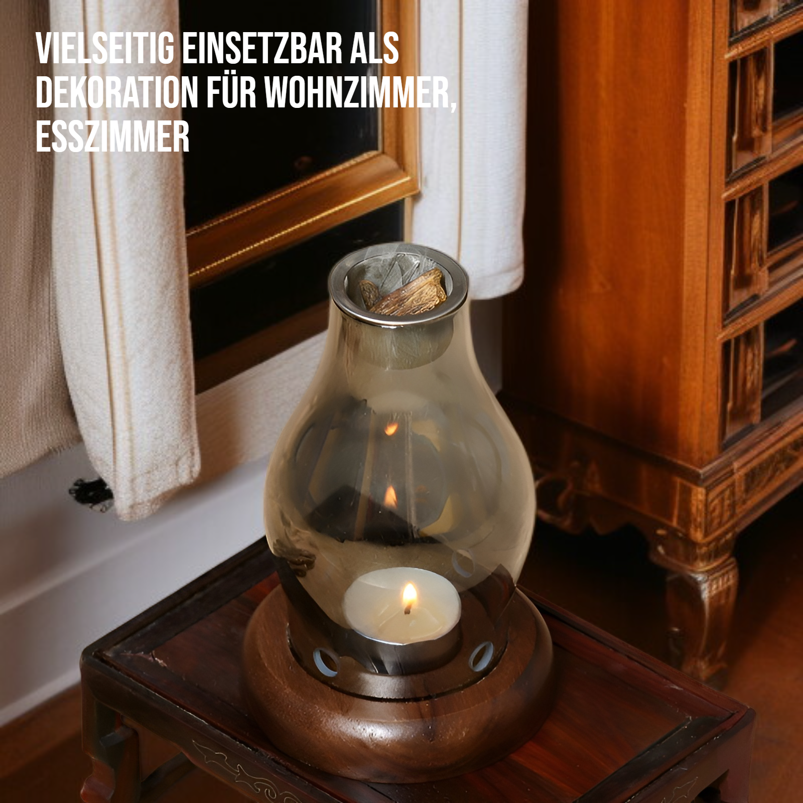 Stilvoller Kerzenständer aus Holz und Glas
