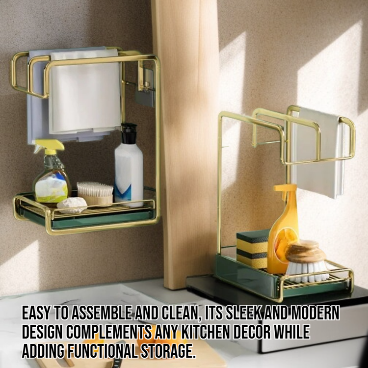 Kitchen countertop storage rack with draining basket