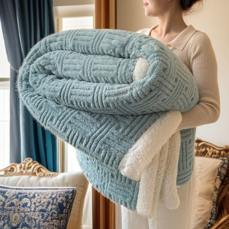 羊羔絨雙層加厚雕花毯子