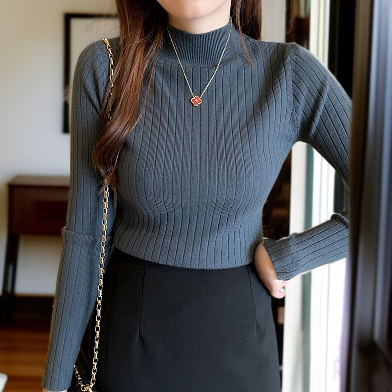 レディースセーター女性ハーフハイネックニットセーターアウター長袖トップススーツボトムシャツスリムインナーニットセーター女性ハーフハイネックアウタースリムニットセータートップススーツボトムシャツ