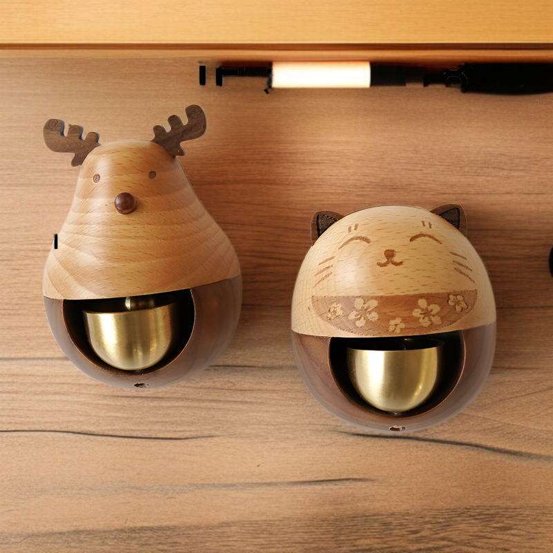 磁気ドアベル、純真鍮トーンのウィンドチャイム、ラッキーキャットドアベル、天然ブナ材のブラックウォールナット真鍮ベル、玄関ドアリマインダーベル、幸運と富、新築祝いのギフトボックス包装