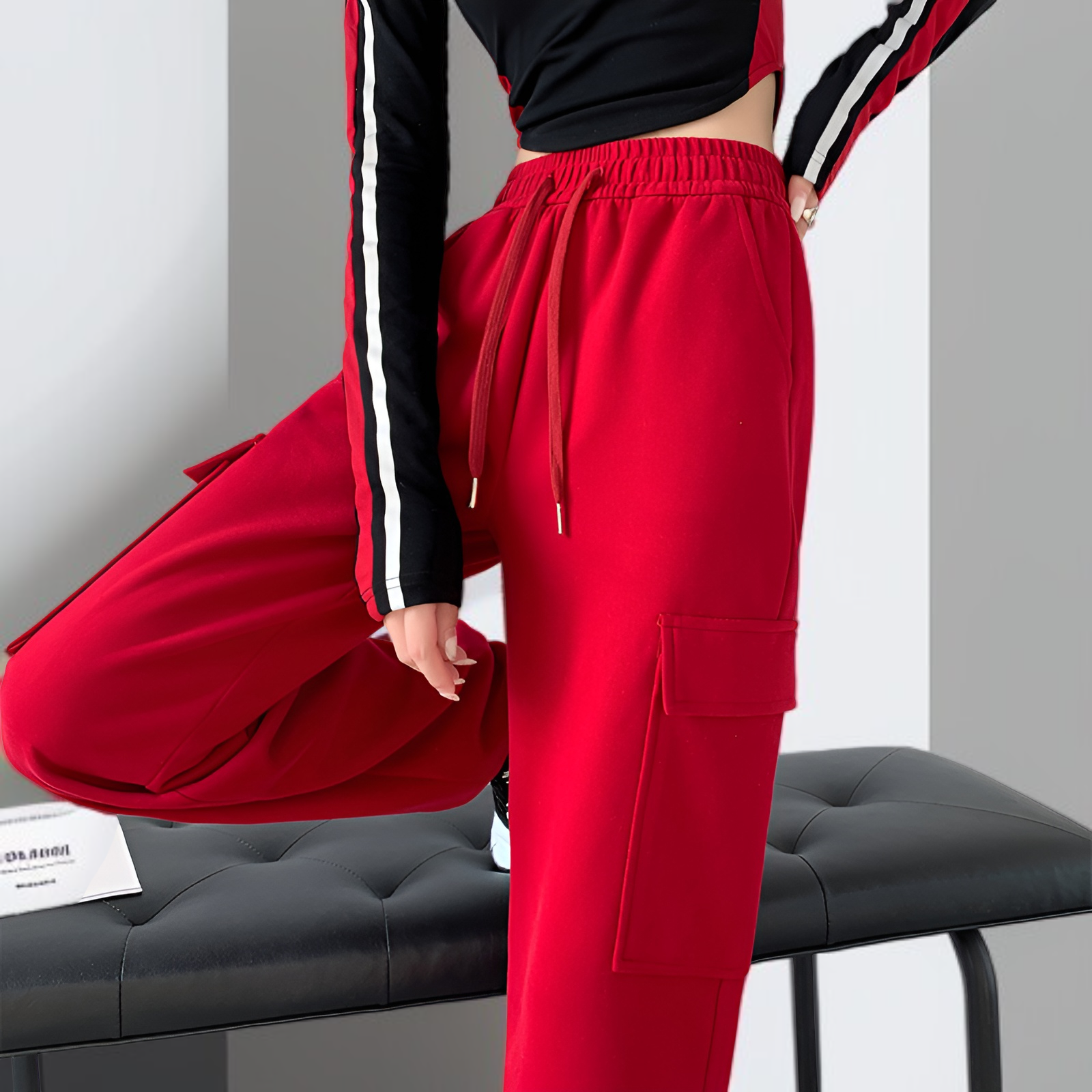 여성용 플리스 안감 작업 바지