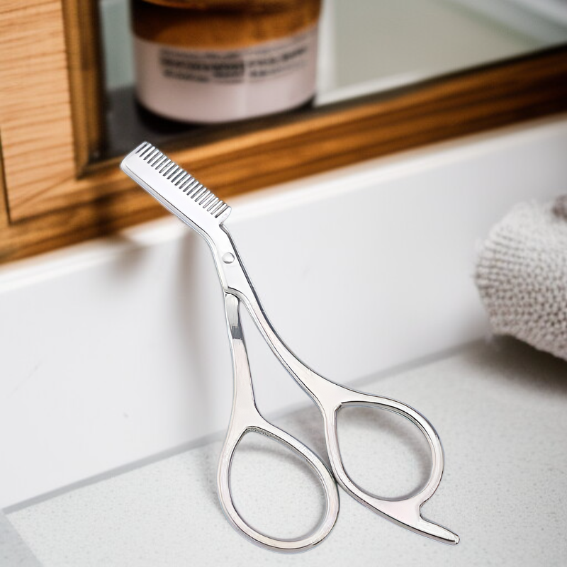 Tijeras de acero inoxidable 2 en 1 para cejas, tijeras de belleza portátiles