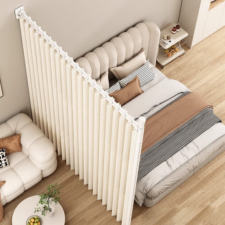 Cortina plegable sin taladro para dividir sala y crear dos habitaciones