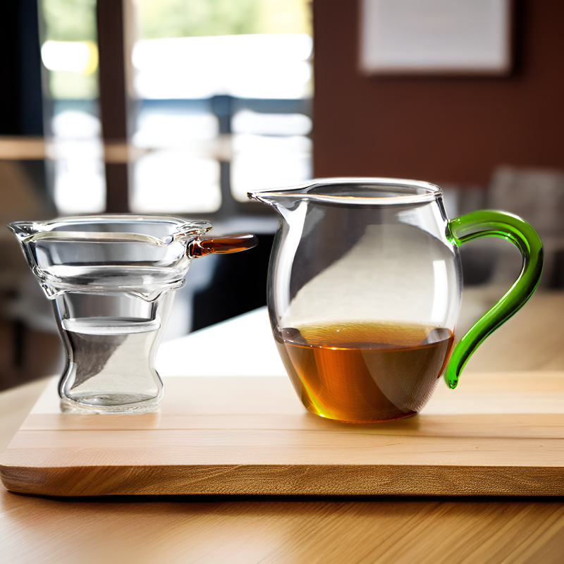 손잡이와 필터가 포함된 두꺼운 내열 유리 소재의 쿵푸 티 세트