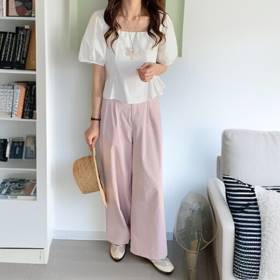 여성 통근 처짐 와이드 팬츠 정장바지 여 슬림 캐주얼 일자 팬츠 와이드 팬츠 여성 캐주얼 처짐 정장바지