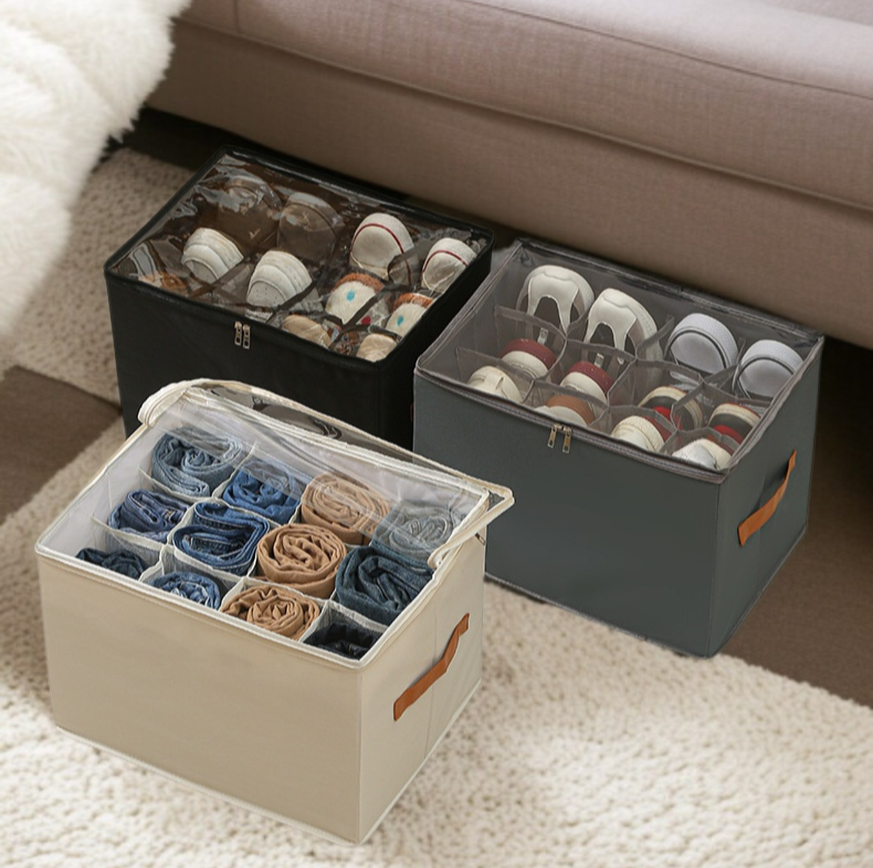 뚜껑 달린 비주얼 신발 케이스 다용도 체크 의류 수납 케이스 접이식 뚜껑 달린 비주얼 신발 케이스 신발 수납 케이스