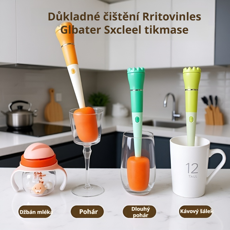 Dlouhá třív 1 čistící kartáč na poháry bez slepých míst