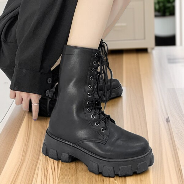 미들 통굽 워커 봄가을 키높이 스트랩 앵클부츠 부츠 라이더 빈티지 슬림 워커