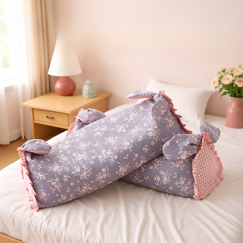 토끼 메밀 베개 이중 전원풍 목 보호 베개 순면 화초 수면 보조 메밀 가죽 베개