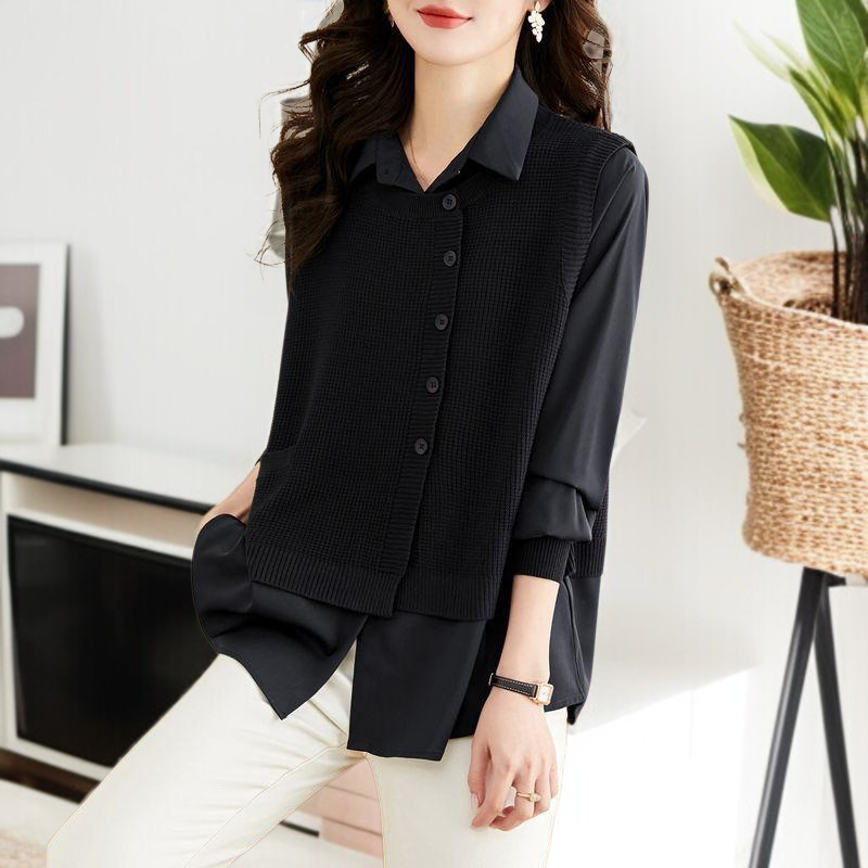 가을 여성 스웨터 페이크 투피스 고급스러운 스타일