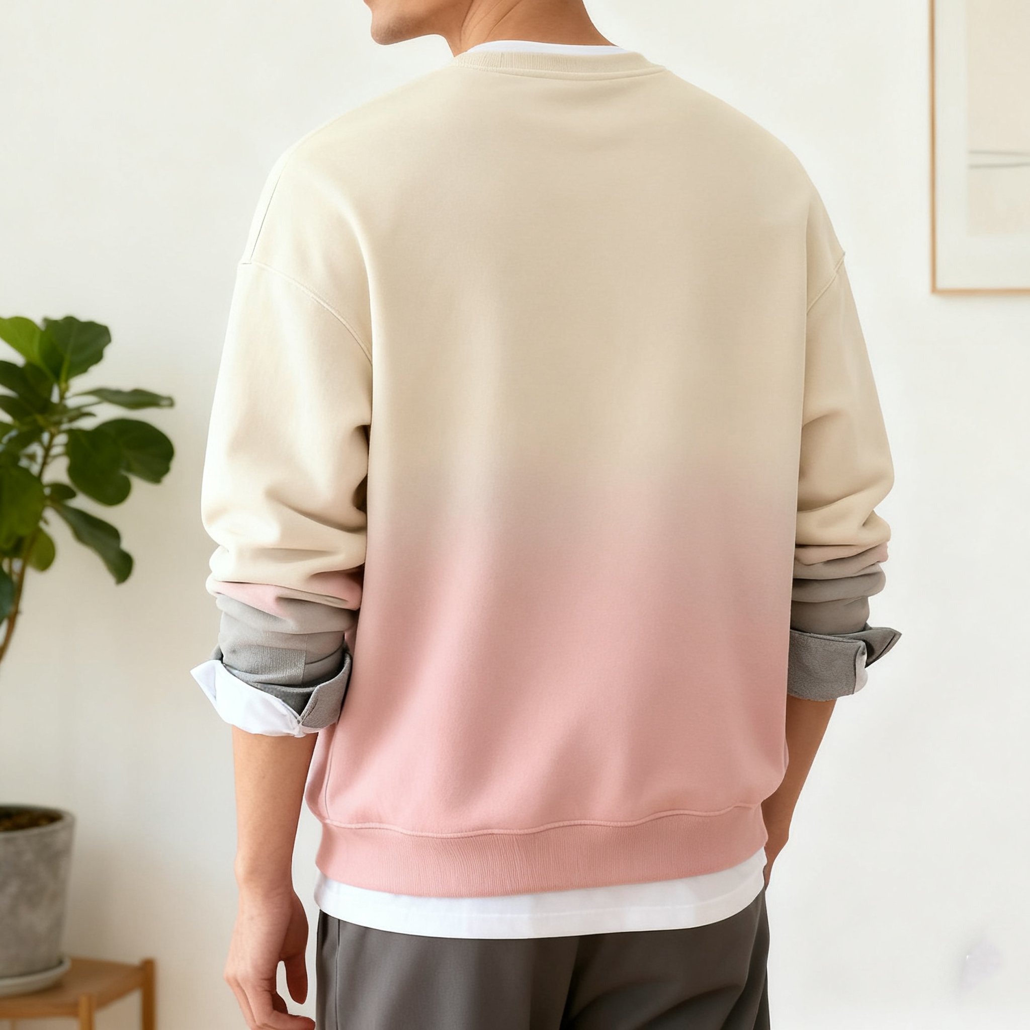 트렌디한 그라데이션 디자인의 남성 맨투맨 디테일