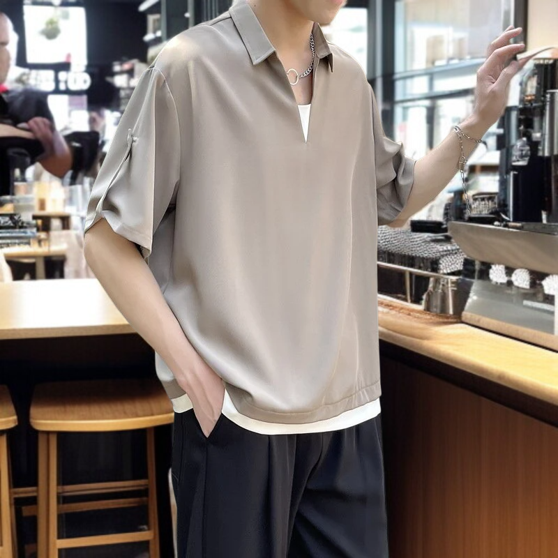 남성 냉감 여름 반팔 셔츠 아이스 레깅스 캐주얼 터틀넥 남 상의 반팔 티셔츠