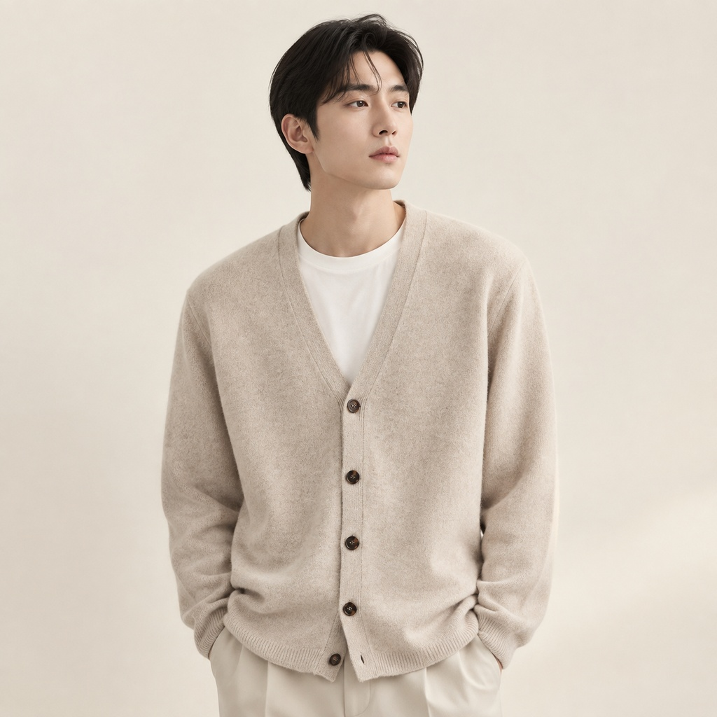 남성용 V넥 루즈핏 캐주얼 니트 가디건-춘추겨울 신상