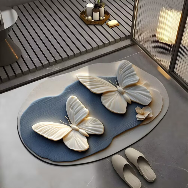 3D Butterfly Flower Diatom Mud Floor Mat