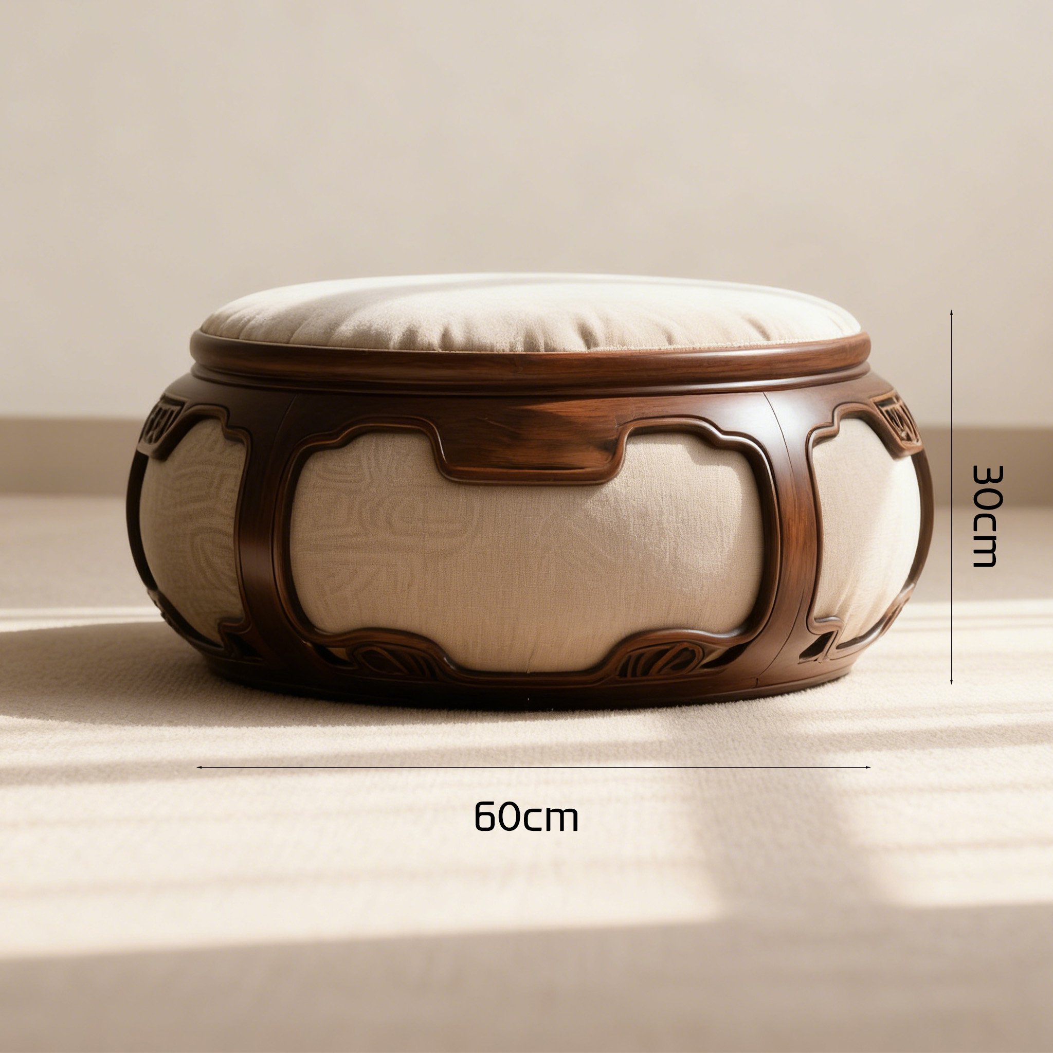 고급 패브릭 소재와 원목 다리 스툴