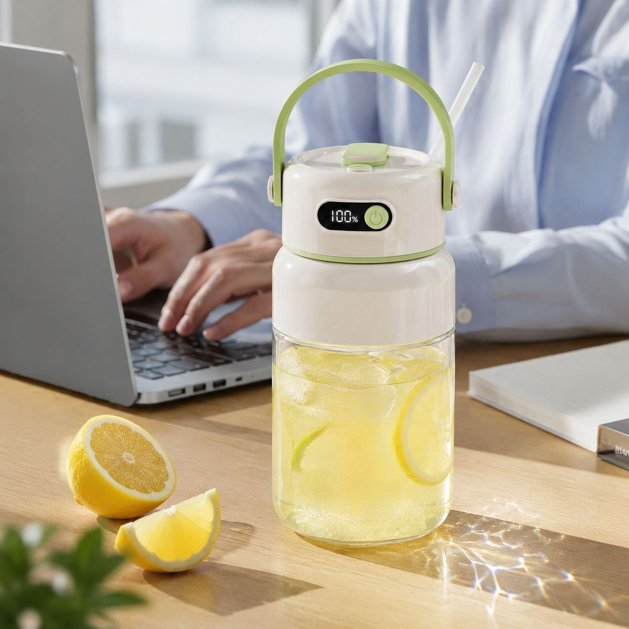 Portable juicer cup for fresh fruit juice on the go