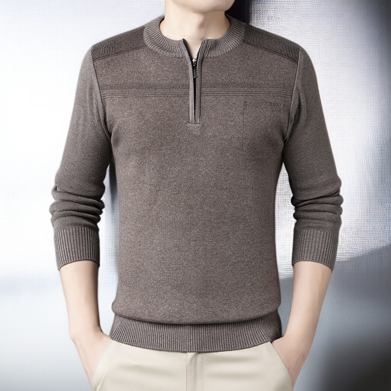 남성용 스트라이프 터틀넥 지퍼업 스웨터