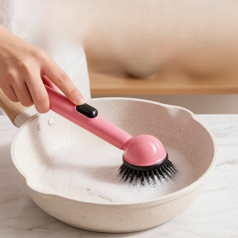긴 손잡이 청소 브러쉬 액체 펌핑 패드 그릇 브러쉬 도파민 무해 청소 브러쉬