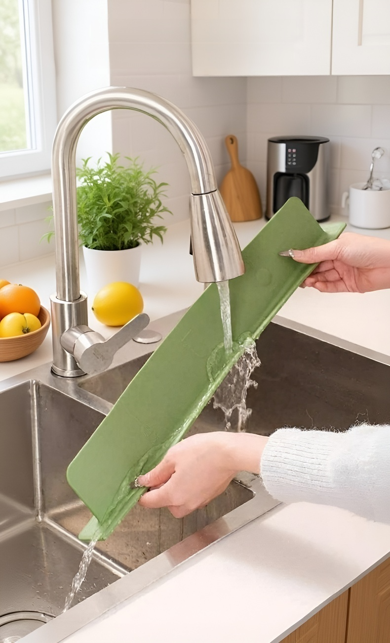 Thickened Silicone Splashproof Splashback installed behind kitchen sink