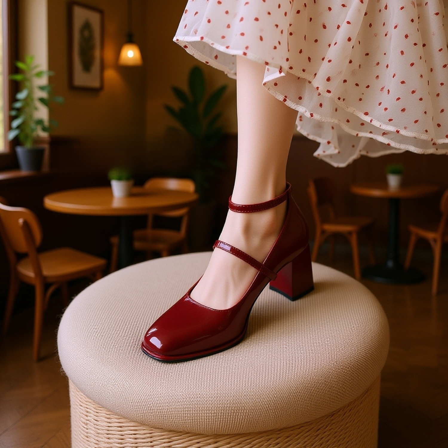 레트로 청키 힐 플랫슈즈