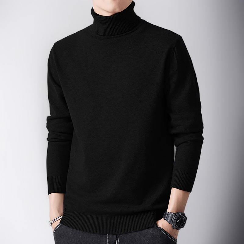 남자 도톰 기모 터틀넥 니트 착용 이미지