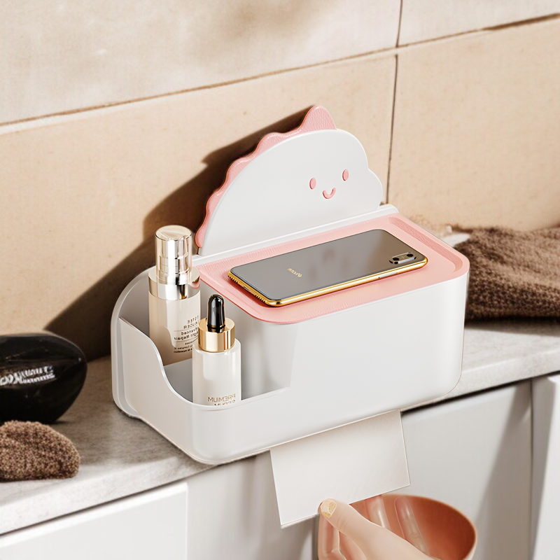 漫画のシンプルなトイレットペーパーボックス壁掛けパンチフリートイレットペーパーボックスキッチンリビングルームペーパー収納ボックス