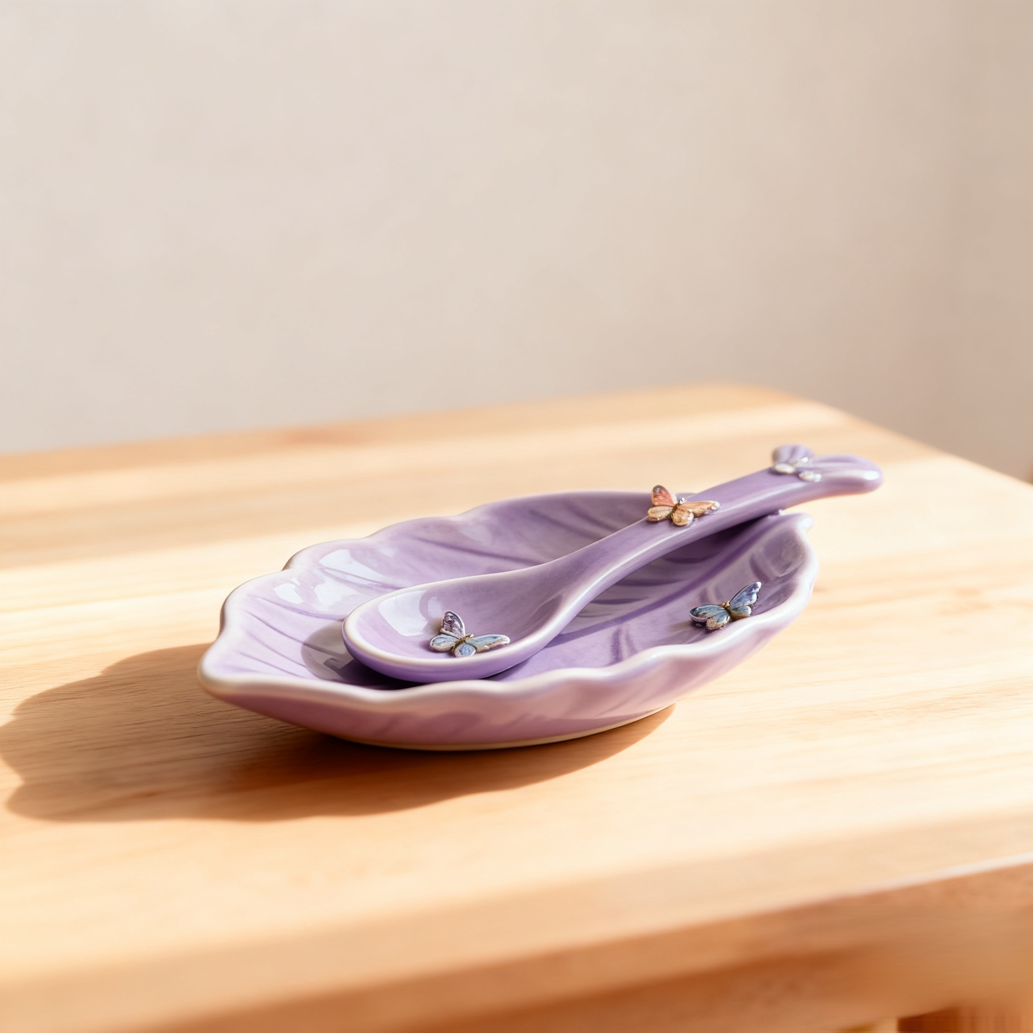 보라 나비 장식 도자기 식기 세트