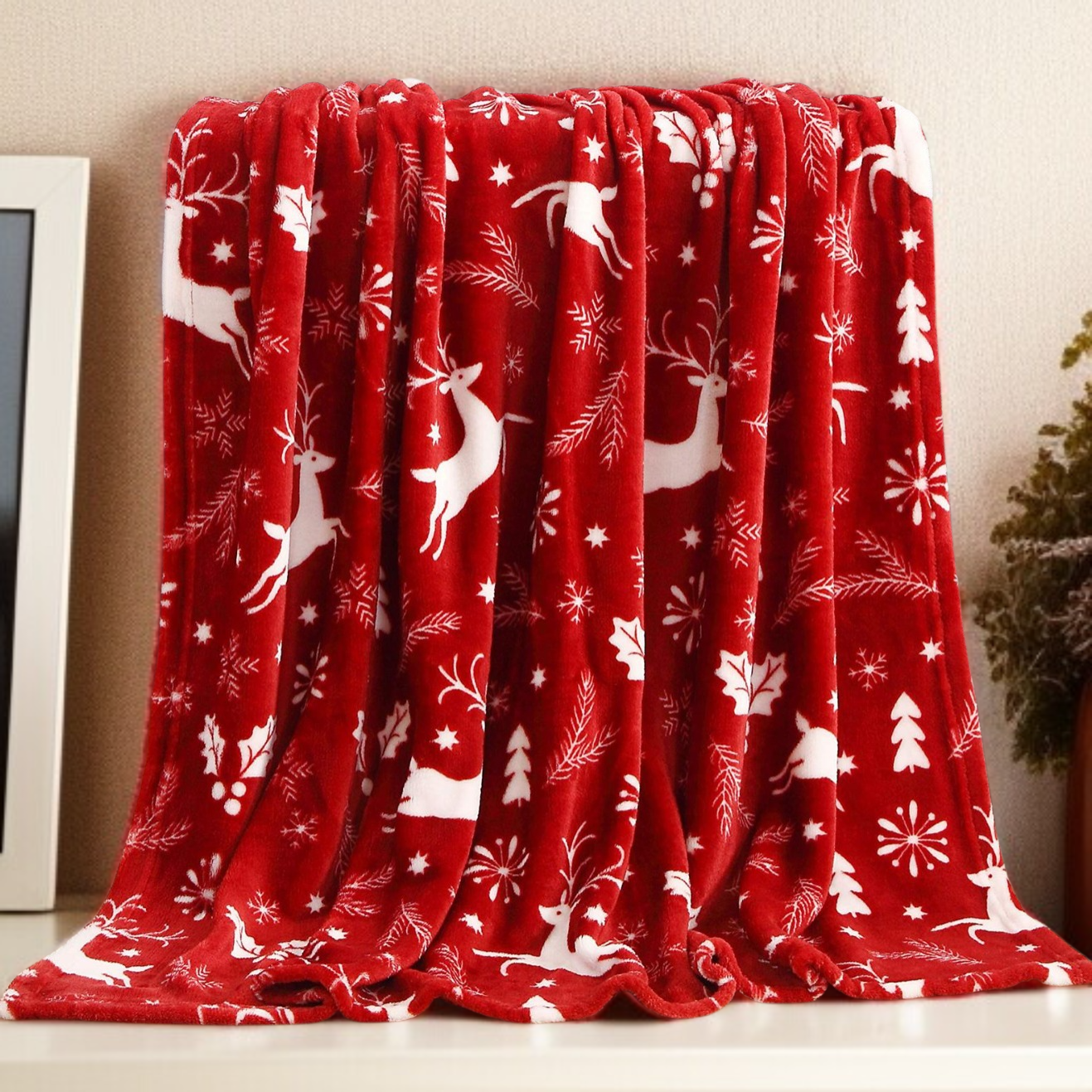 Sofa Flannel Cover Blanket Blanket Holiday Christmas Flannel Burgundy