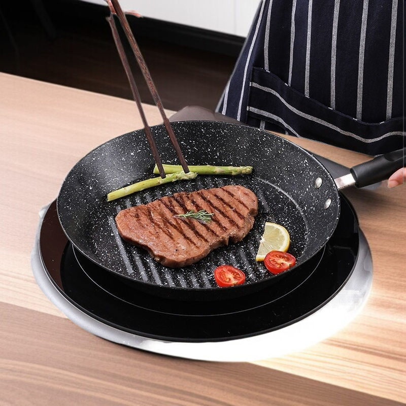 キッチン家庭用パン卵団子パンストライプハート型ノンスティックオムレツパンフラットボトムノンスティックパンウェア