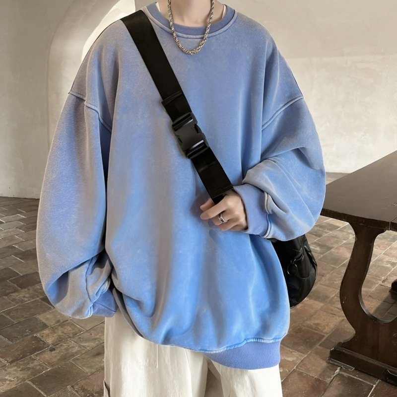 Batik-Rundhals-Sweatshirt für Herren im Frühling und Herbst, gewaschenes und abgenutztes amerikanisc