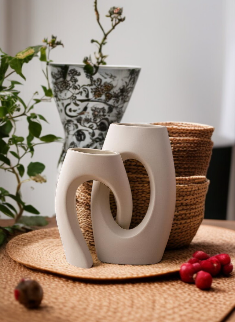 優雅白色花瓶現代家飾品