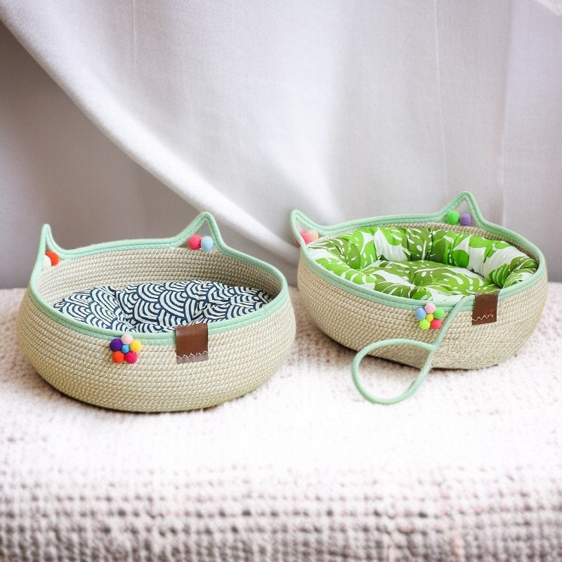 수제 라탄 고양이 침대