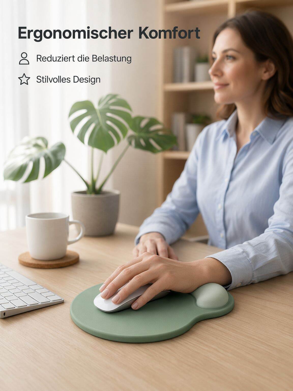 Ergonomisches Mauspad mit rutschfester Gummibasis und Handgelenkauflage