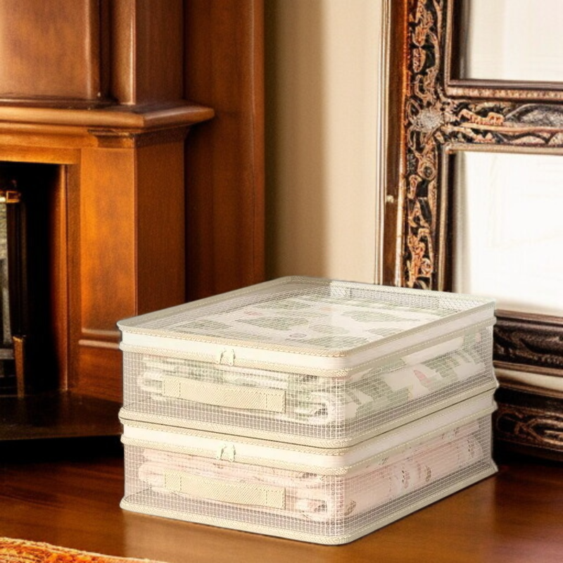 간절기 수납 가방 4종 세트 곰팡이 방지 의류 정리 가방 면 이불 수납 가방 칸막이 망사 옷장 수납 가방