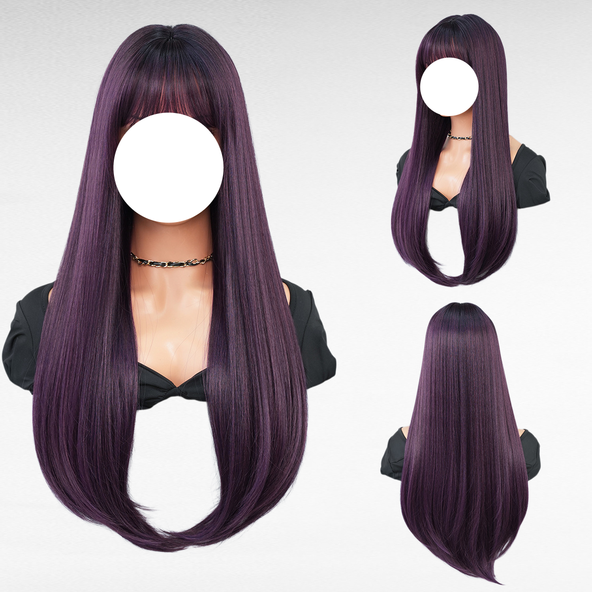 여자 긴 머리 모카 브라운 앞머리 레이어드 패션 전체가발