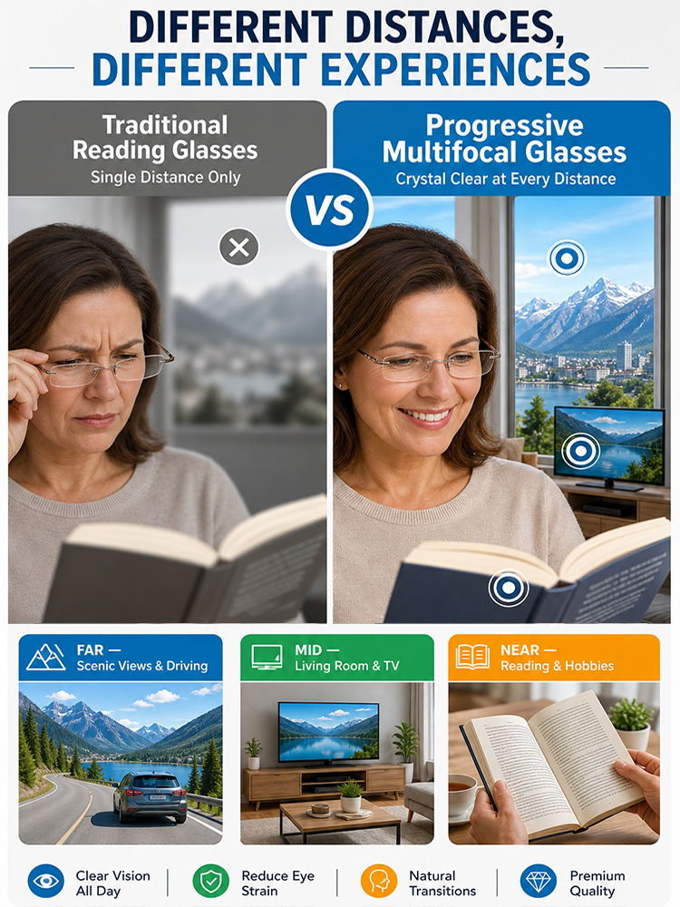 【No eye test！corrects near, far and presbyopia】German quality,  reading & sunglasses in one. 