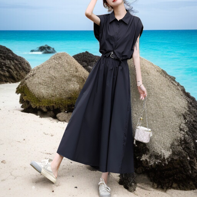 트렌디한 여름옷 하이웨스트 원피스 투피스 여자 상의 여자 스커트 날씬해 보이는 미디 스커트