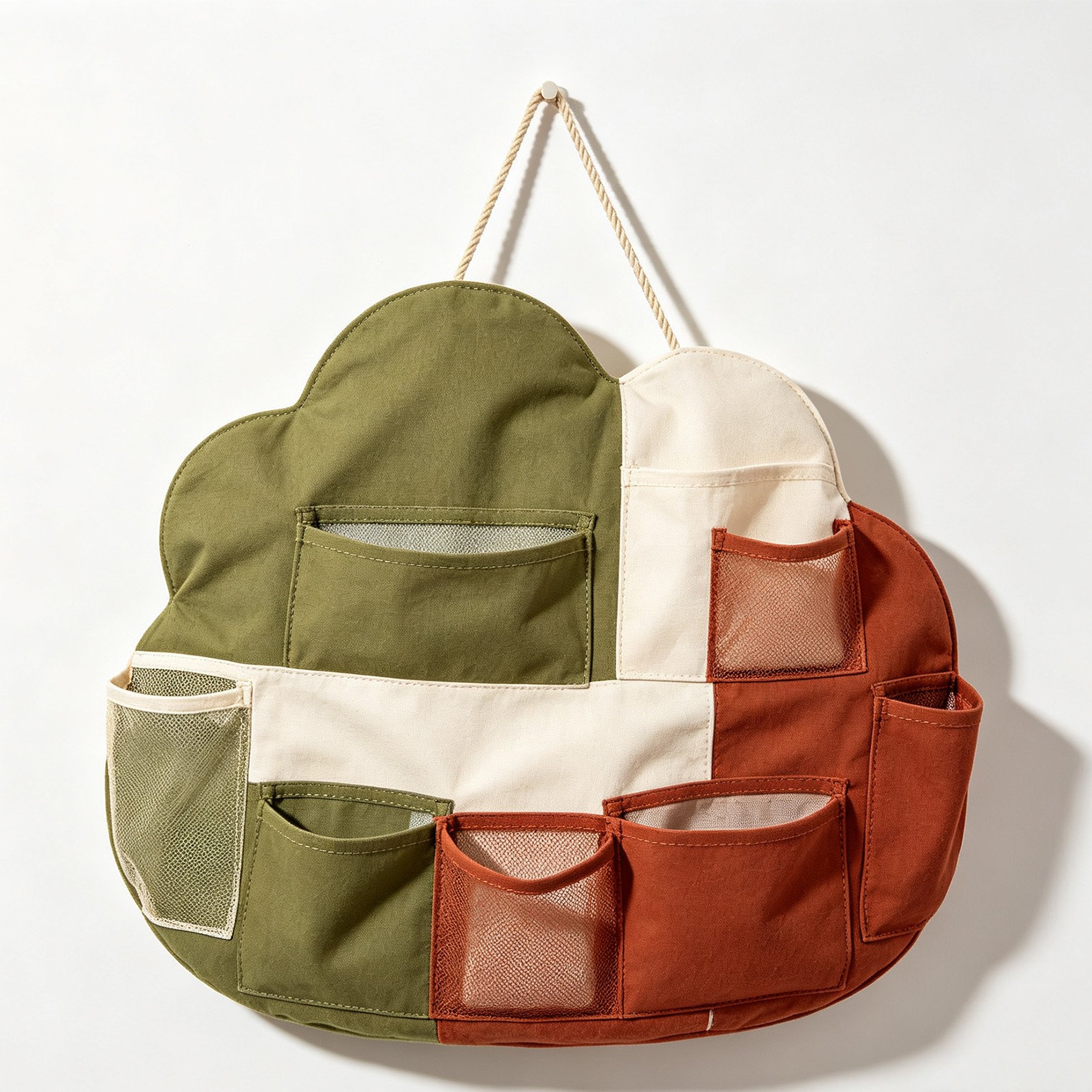 Cloud-shaped wall-mounted storage bag hanging on nursery wall