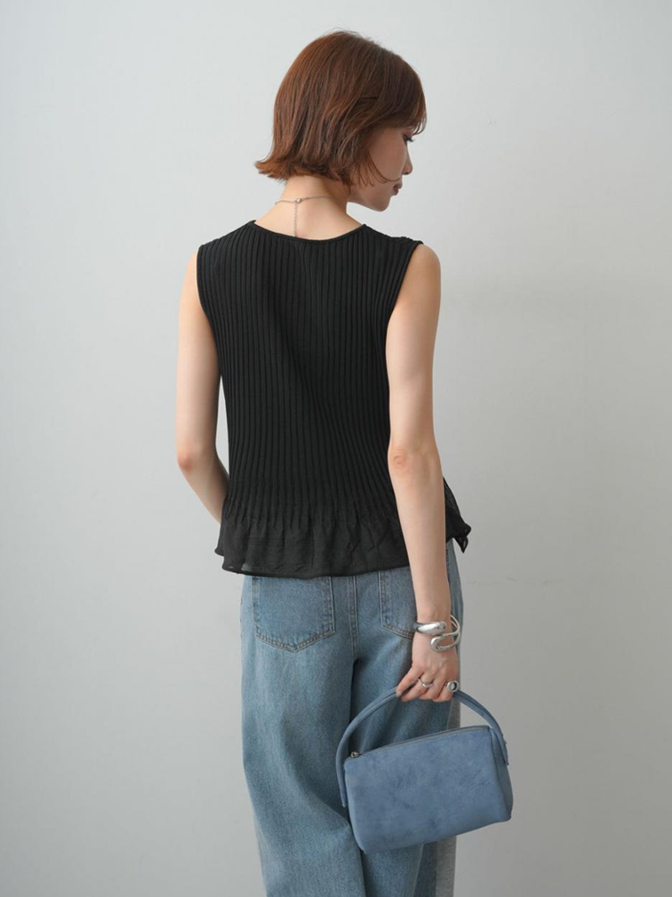 NEW！裾シアー切り替え リブニットノースリーブトップス