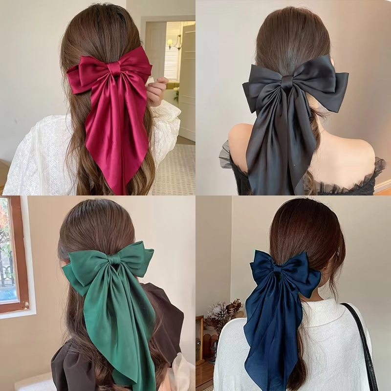 ชีฟอง Bowknot Hair Clip ผู้หญิงใหญ่ Bowknot Headwear