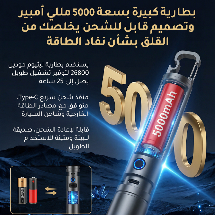 كشاف فائق المدى مزود بزوم تلسكوبي وخطاف تعليق