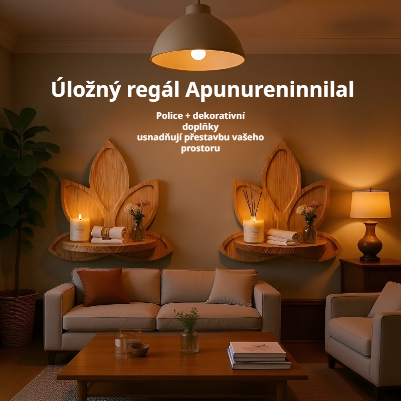 Nástěnná police z masivního dřeva ve tvaru lotosu