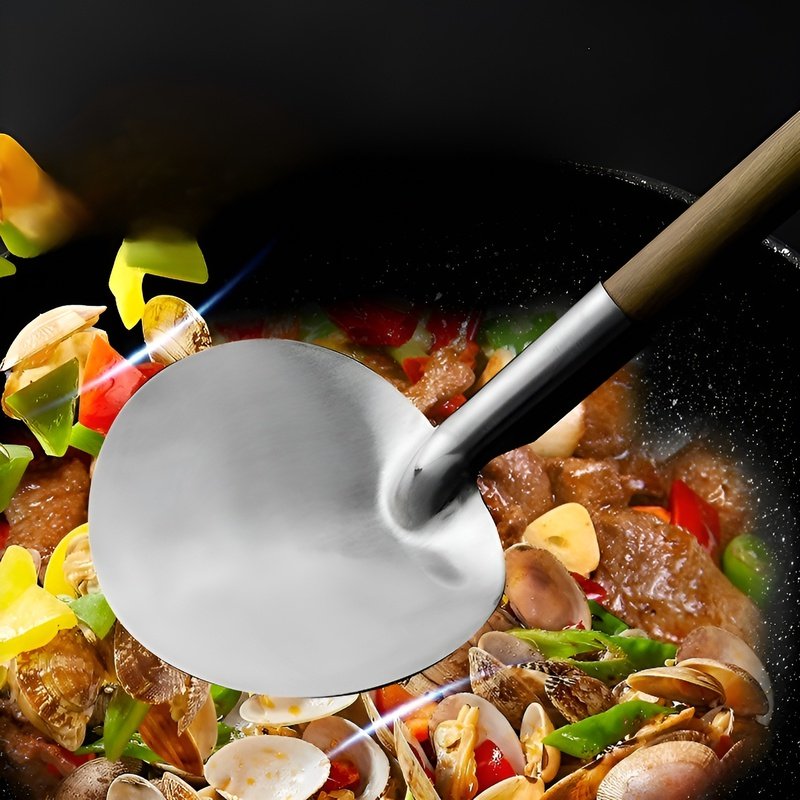 Solid Wood Handle Nonstick Pan Round Stir-fry & Turner Spatula