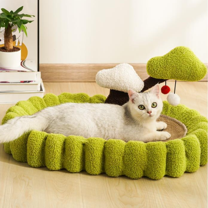 Katzenkratzbaum und Katzenbett